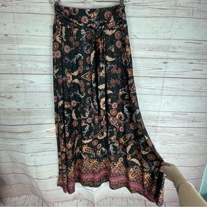 Robert Louis Skirt Sz L Boho Paisley Floral Maxi Stretch Whimsigoth